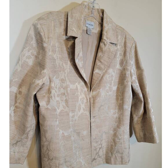Chico's Jacquard Floral Print Hook Closure Lined Jacket Collared Size 2/ LARGE - Picture 2 of 7